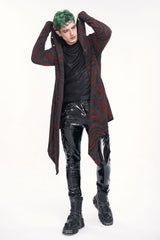 Red Irregular Multi Chain Men's Gothic Coat With Hood - Product - 2