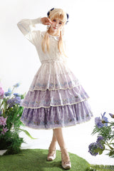 Purple [Moonlight Iris] Triple-Layered Print Ruffle Embroidery Lace Sweet Lolita Skirt - Purple - 1