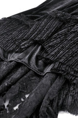 Black Square Collar Cap Sleeves Lace-Up High/Low Lace Ruffled Women's Gothic Princess Velvet Dress - Product - 14