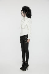 White Stand Collar Ruffle Lace-Up Women's Gothic Blouse - Product - 6