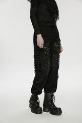 Black Ripped Zippered Eyelet Women's Punk Unedged Decadent Denim Pants - Product - 8