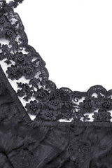 Black Off Shoulder Halterneck Lace Crinkle Women's Gothic Tank Top - Product - 12