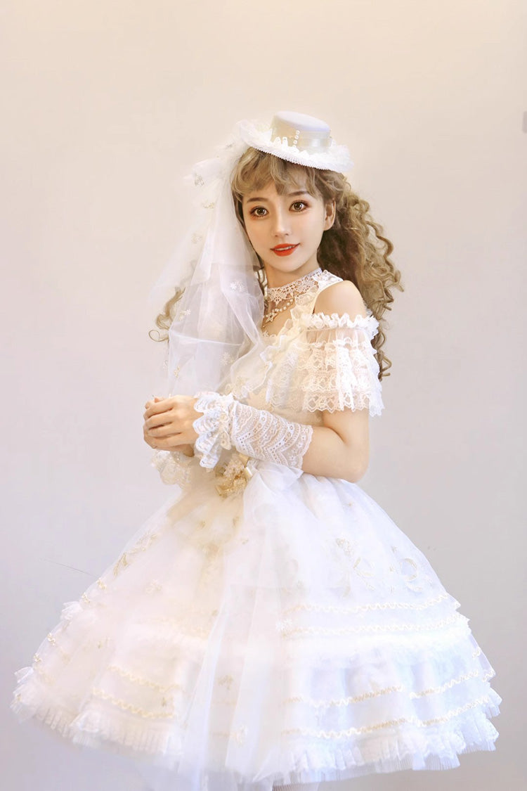White Multi-layer Dream Dance Print Embroidery Tulle Sweet Princess Lolita Jsk Dress - Product - 2