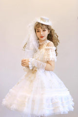 White Multi-layer Dream Dance Print Embroidery Tulle Sweet Princess Lolita Jsk Dress - Product - 2