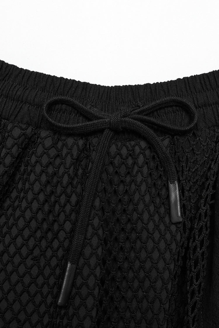 Black Mesh Asymmetric Zipper Men's Punk Pants - Product - 6
