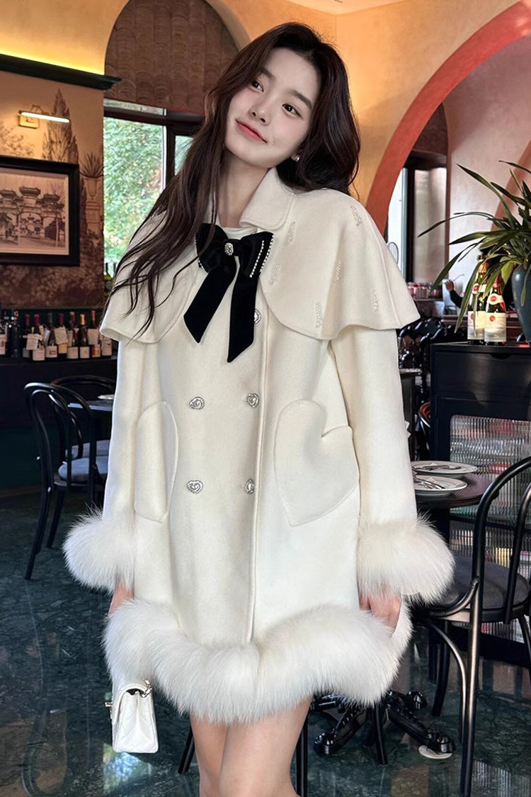 White Long Sleeves Bowknot Sweet Elegant Princess Lolita Cloak Coat - White - 1
