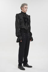 Black Vintage Stand Collar Striped Collar Floral Lace Men's Gothic Shirt - Product - 5