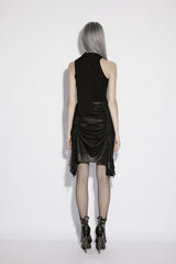 Black Lace Lace-Up Irregular Mesh Pleated Eyelet Women's Punk Skirt - Product - 2
