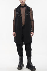 Black Aluminum Chain Stitching Design Distressed Cotton Linen All Seasons Men's Punk Vest - Black - 1