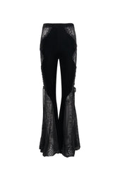 Black Translucent Velvet Jacquard Sexy Panel Lace-Up Plaid Flared Gothic Women's Pants - Product - 7