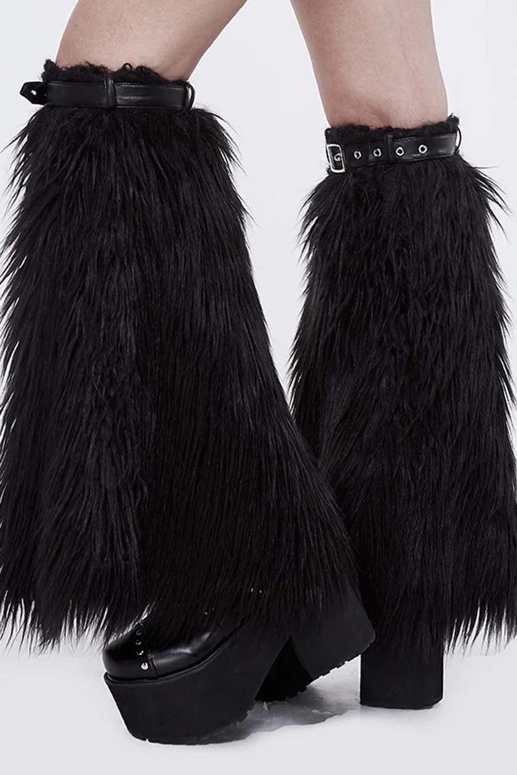 Black Leather Decorated Adjustable Women's Gothic Wool Leg Warmer Accessory - Product - 3