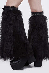 Black Leather Decorated Adjustable Women's Gothic Wool Leg Warmer Accessory - Product - 3