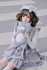Grey [Gloomy Cat Series] Sleeveless Triple-Layered Ruffled Sweet Suspender Cake Strap Dress - Product - 7