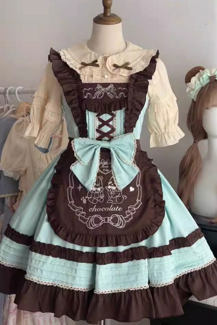 Raw Chocolate Mille Crepe Ruffle Bowknot Sweet Princess Lolita Jsk Dress 3 Colors - Blue - 2