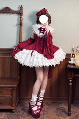 Red [Miss Tsundere] Sleeveless Multi-Layered Ruffle Bowknot Lace Asymmetric Sweet Princess Lolita Dress - Product - 12
