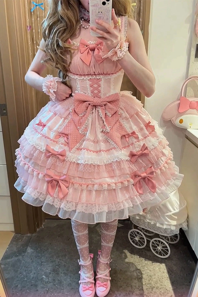 Pink [Little Lovetine] Multi-Layered Ruffle Bowknot Lace Sweet Gorgeous Lolita Jsk Dress - Product - 8