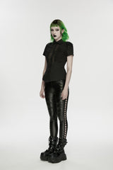 Black Studded Women's Punk  Drawstring Leggings - Product - 4