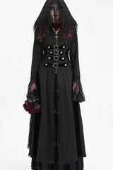 Black Buckle-up Tassels Hooded Women's Gothic Coat - Product - 2