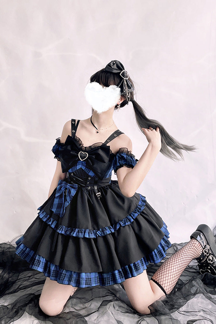 Black/Blue Sleeveless Multi-layer Ruffle Bowknot Gothic Lolita Jsk Dress - Product - 2