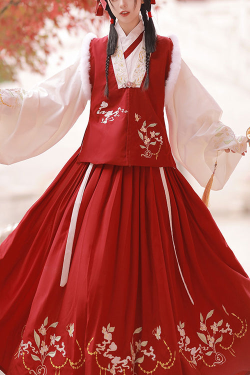 Chinese Ancient Style Collocation Waistcoat Sweet Hanfu Dress - Red/White - 1