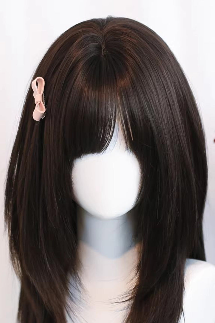 Black Tea Brown Straight Cute Wispy Bangs Daily Sweet Lolita Wig - Product - 3
