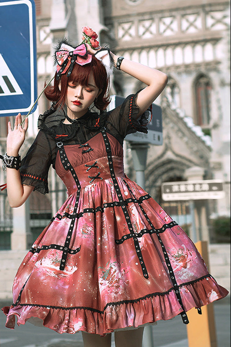 Red Ruffled Sweet Strawberry Print Lolita JSK Dress - Product - 2