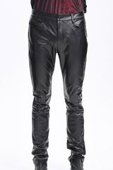 Black Faux Leathet Button Men's Gothic Pants - Black - 1