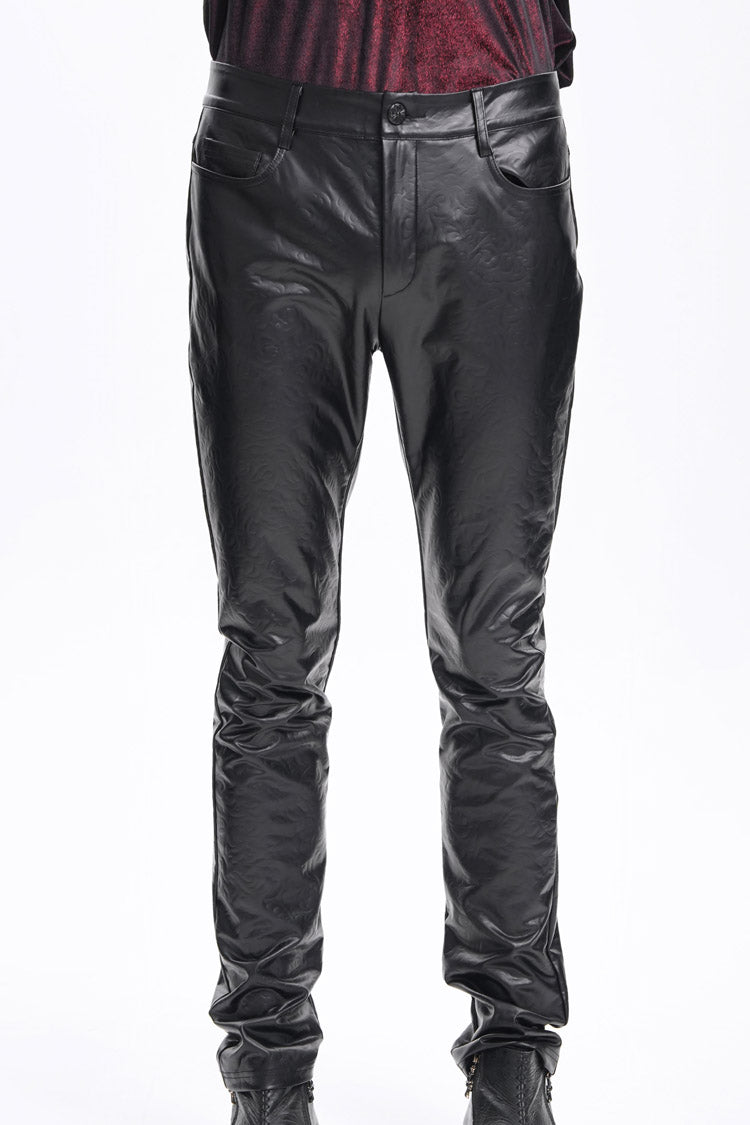 Black Faux Leathet Button Men's Gothic Pants - Black - 1