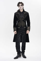 Black Lapel Collar Long Sleeves Jacquard Embroidered Slim Color-Blocked Men's Gothic Jacket - Black - 13