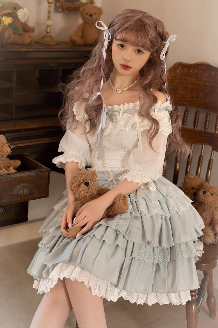 Light Blue Rose Multi-layer Ruffle Princess Sweet Lolita Skirt - Product - 6