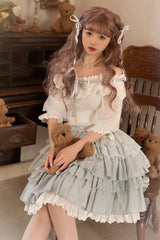 Light Blue Rose Multi-layer Ruffle Princess Sweet Lolita Skirt - Product - 6