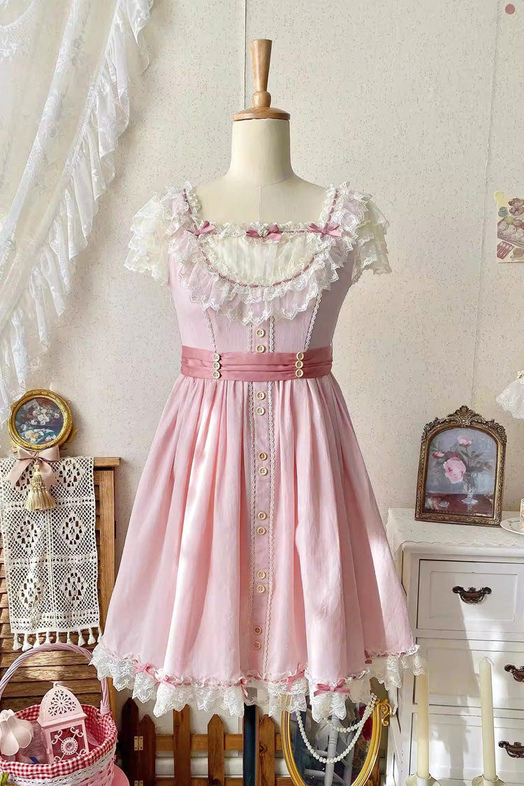 Pink [Sakura’s Spring Resonance] Sleeveless Ruffled Bow Sweet Lolita Jsk Dress (Short Version) - Product - 6