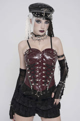 Red Lace-Up Slim Studded Zippered Women's Punk Corset - Red - 1