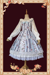 Light Blue Strawberry Plaid Print Bowknot Sleeveless Ruffle Sweet Lolita Dress - Product - 3