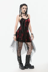 Red Sleeveless Mesh Hem Asymmetric Tie-dyed Women's Punk Slip Dress - Product - 9