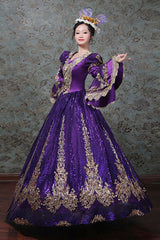 Hime Sleeves High Waisted Three Dimensional Hollow Embroidery Floral Print Ruffled Multi-Layer Victorian Lolita Prom Dress - Purple - 6
