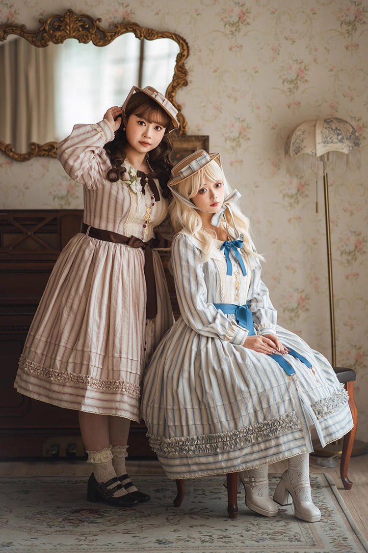Forest Atlas Striped Print Long Sleeves Bowknot Sweet Lolita Dress 3 Colors - Product - 19