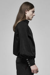 Black V Collar Long Puff Sleeves Hollow Lace-Up Mens Gothic Blouse - Product - 2