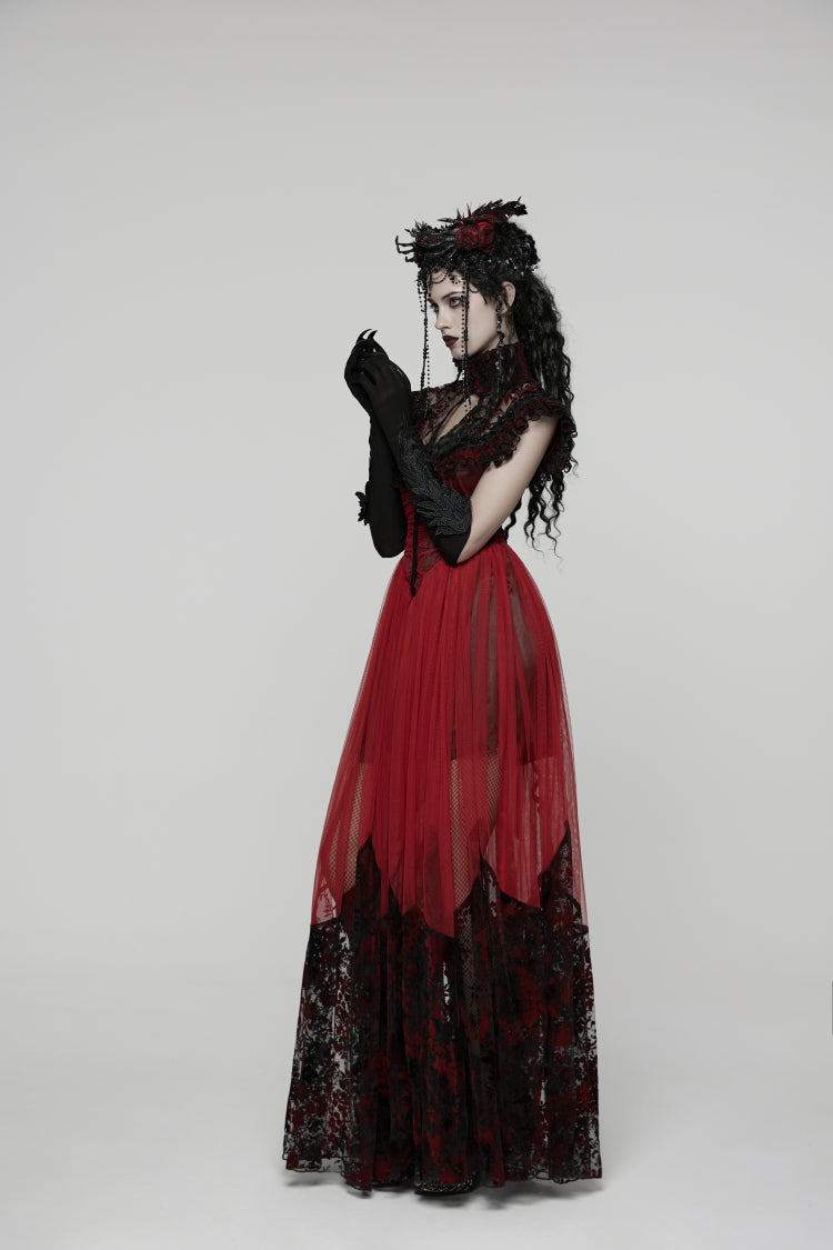 Black/Red Stand Collar Sleeveless Printed Hanayome Lace Lace-Up Women's Gothic Elegant Dress Wedding Dress - Product - 14