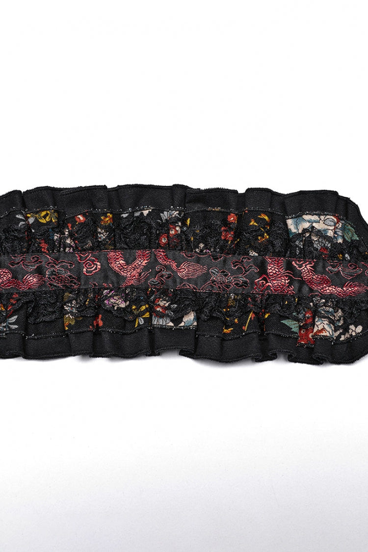 ブラック 長袖 花柄 フリル レディース ゴシックロリータ Kimono ワンピースセット 商品画像