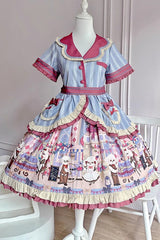 [Puppy Cafe] Print Ruffle Bowknot Sweet Lolita Dress 3 Colors - Purple - 4