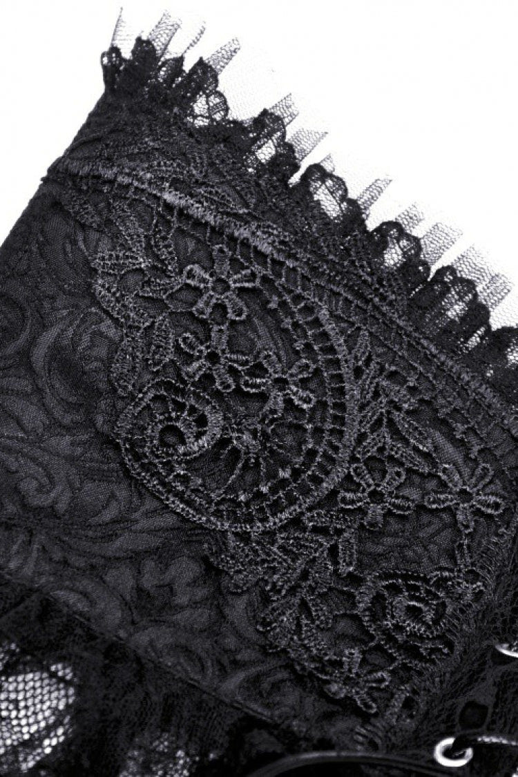 Black Lace-Up Multi-Layered Lace Women's Gothic Fishtail High Low Tunic Skirt - Product - 15