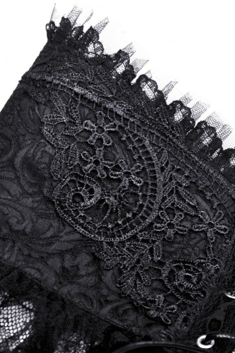 Black Lace-Up Multi-Layered Lace Women's Gothic Fishtail High Low Tunic Skirt - Product - 15