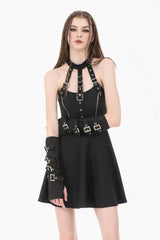 Black Buckled Zippered Women's Punk Halterneck Dress - Product - 7