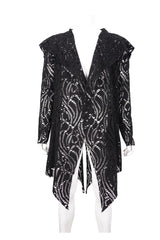 Black V Neck Long Sleeve Sharp Corner Hem Broken Holes Men's Punk Coat - Product - 6