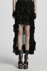Black Drawstring Hollow Lace Women's Punk Skirt - Black - 1
