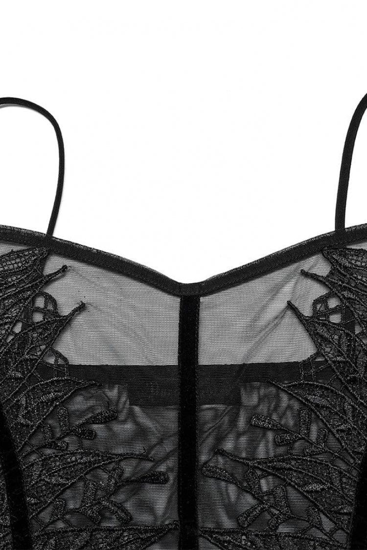 Black Sleeveless Lace Slim Sheer Womens Gothic Sling Vest - Product - 5