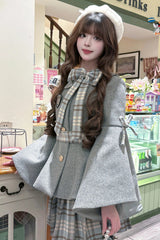[Chestnut Sea Salt] Long Trumpet Sleeves Print Ruffle Bowknot Sweet Elegant Lolita Skirt Coat 2 Colors - Product - 7