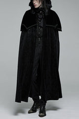 Black Gothic Short Pile Jacquard Fabric Adjustable Wire Collar Bat-Shaped Hem Imitation Ruby Necklace Men's Cloak - Black - 1
