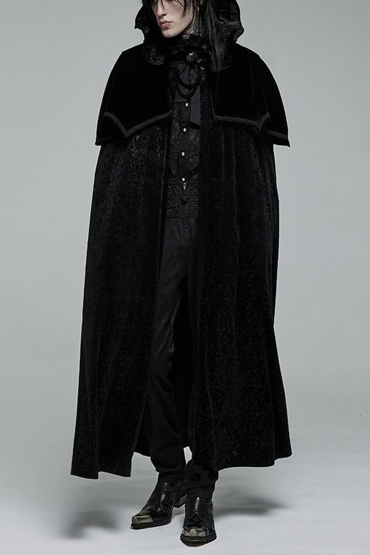 Black Gothic Short Pile Jacquard Fabric Adjustable Wire Collar Bat-Shaped Hem Imitation Ruby Necklace Men's Cloak - Black - 1